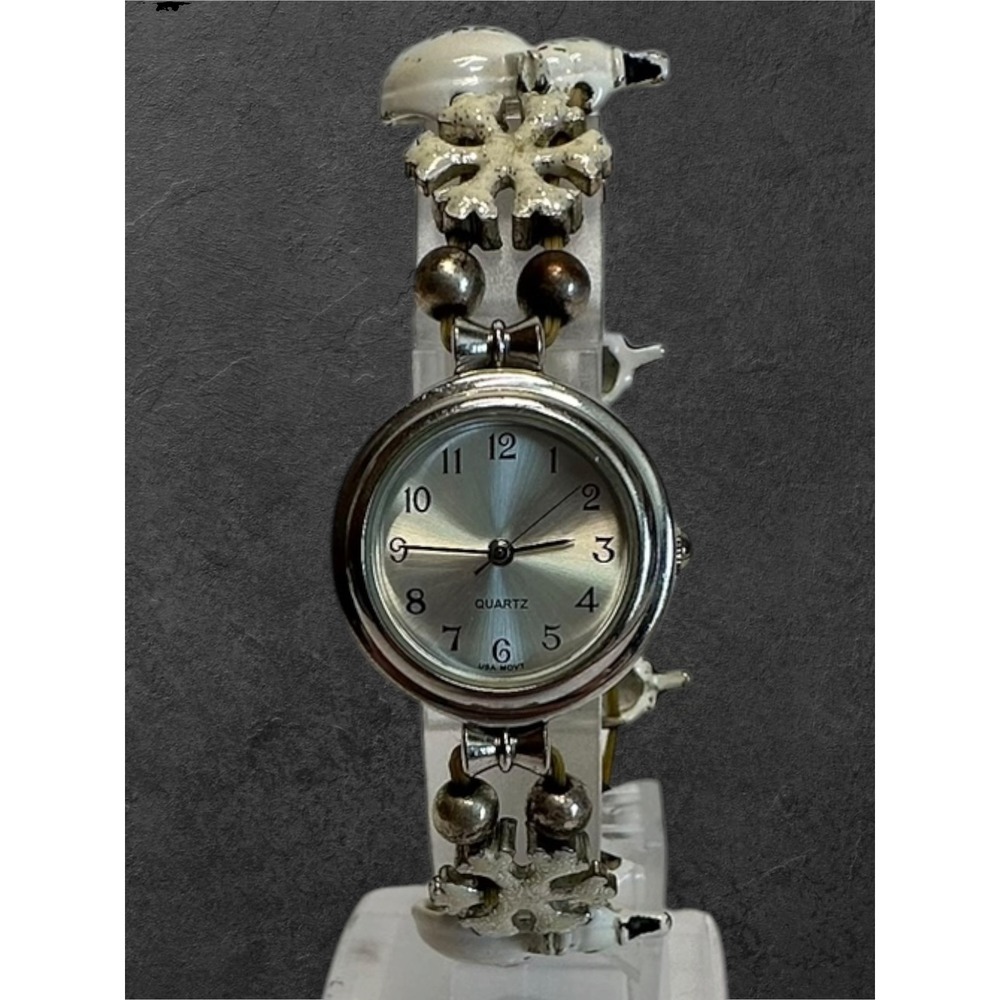 Quartz Snowman Snowflake Stretch Watch Womens OS Silver Winter 10269-05